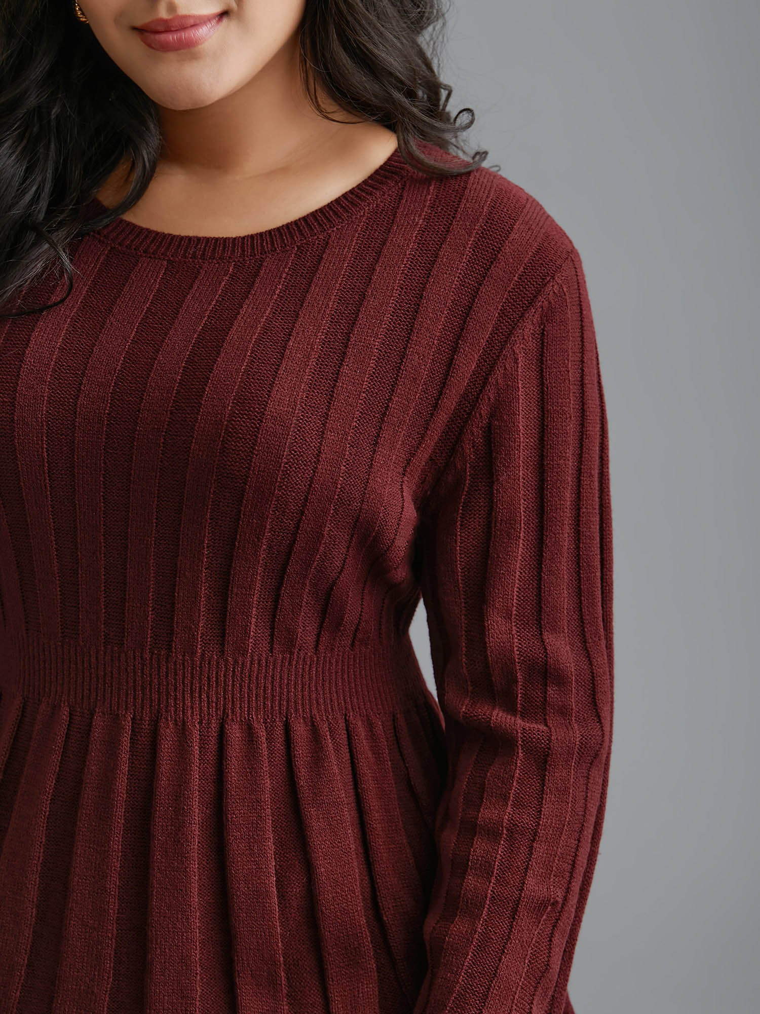 Plain Cable Knit Pleated Texture Pullover