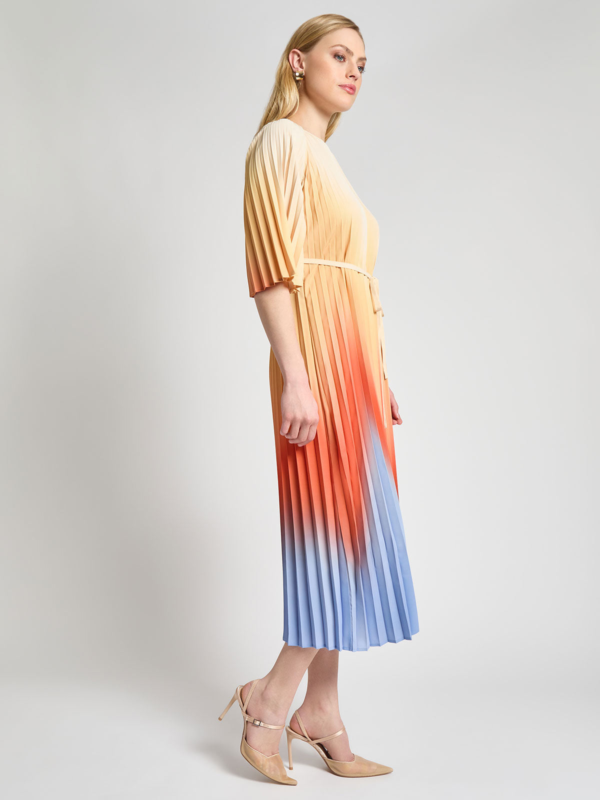 Pleated Ombre Crepe de Chine Maxi Dress - Modern Fit