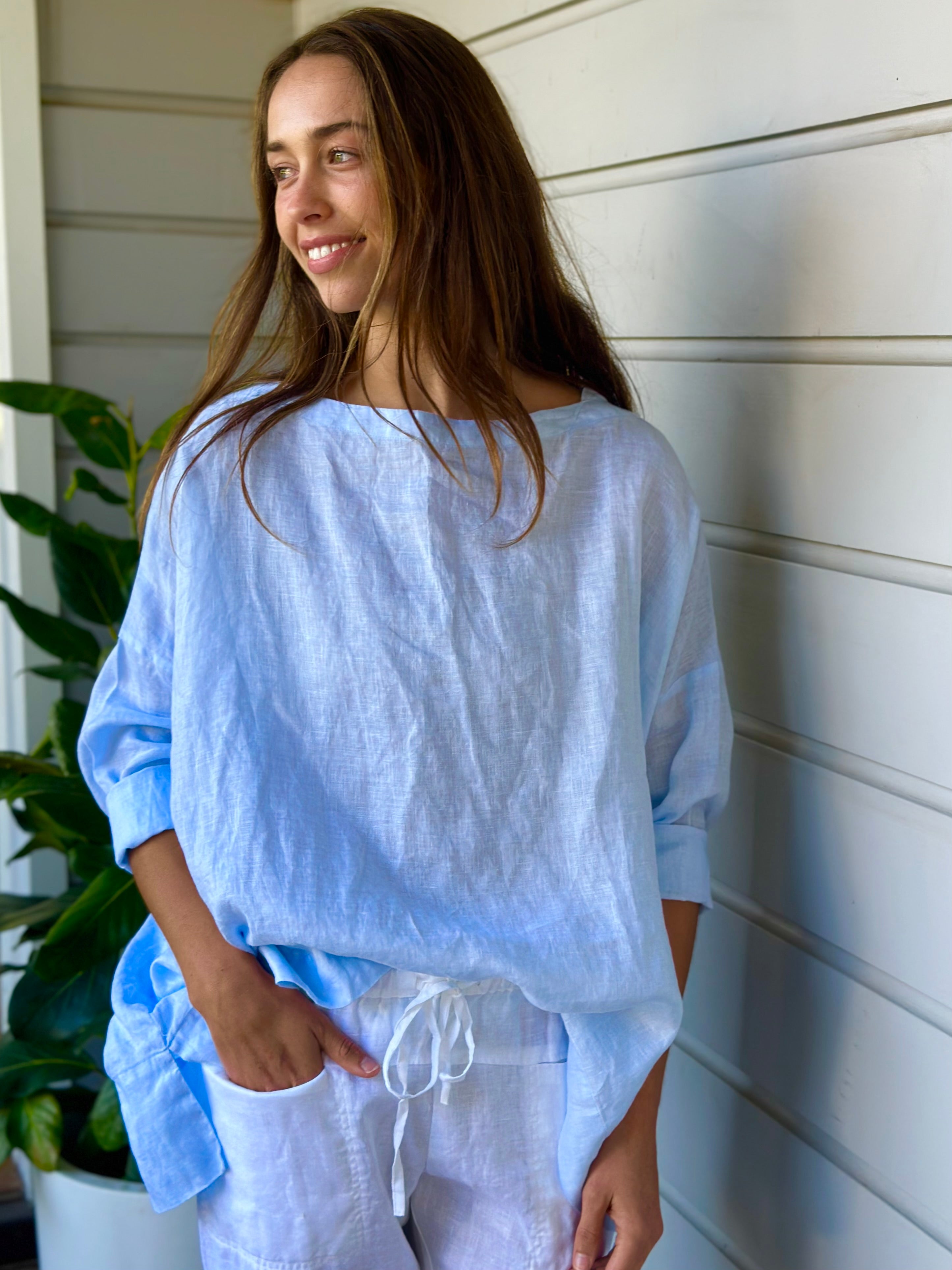 avril top - soft blue linen