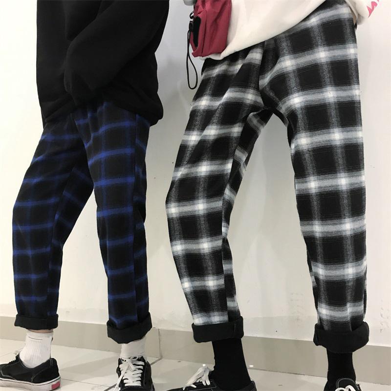 Plaid Fleece Straight Trousers