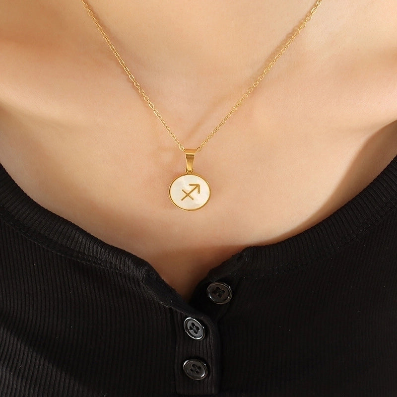 Retro Constellation 304 Stainless Steel Shell 18K Gold Plated Inlay Pendant Necklace