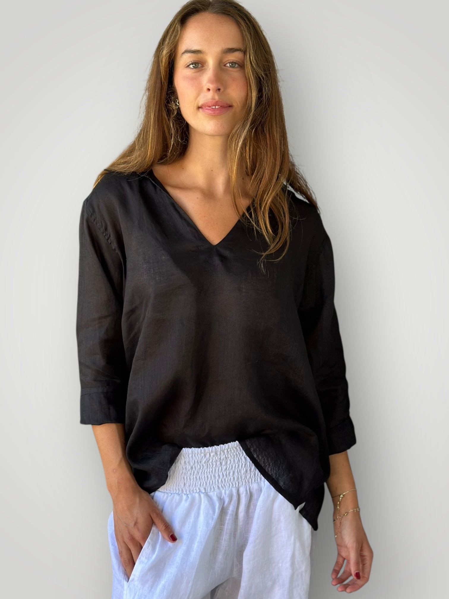 bianca top - black linen