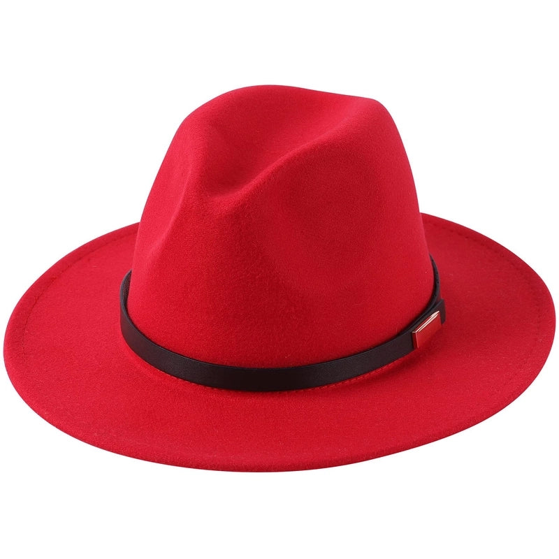 Style Vintage Solid Color Flat Rim Jazz Hat Men's British Belt Decorative Big Brim Top Hat Women