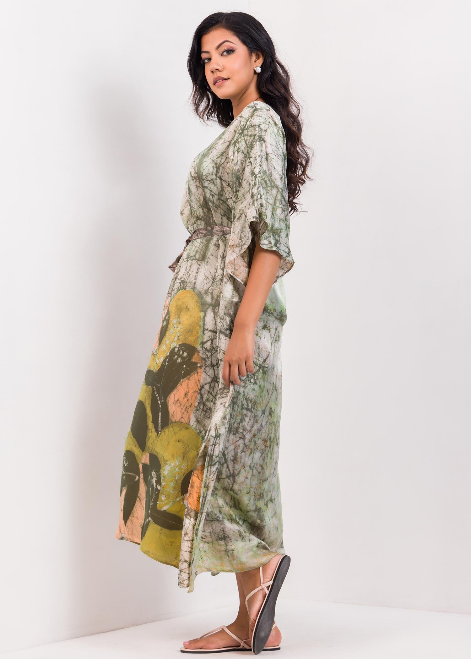 V-Neck Batik Kaftan Dress