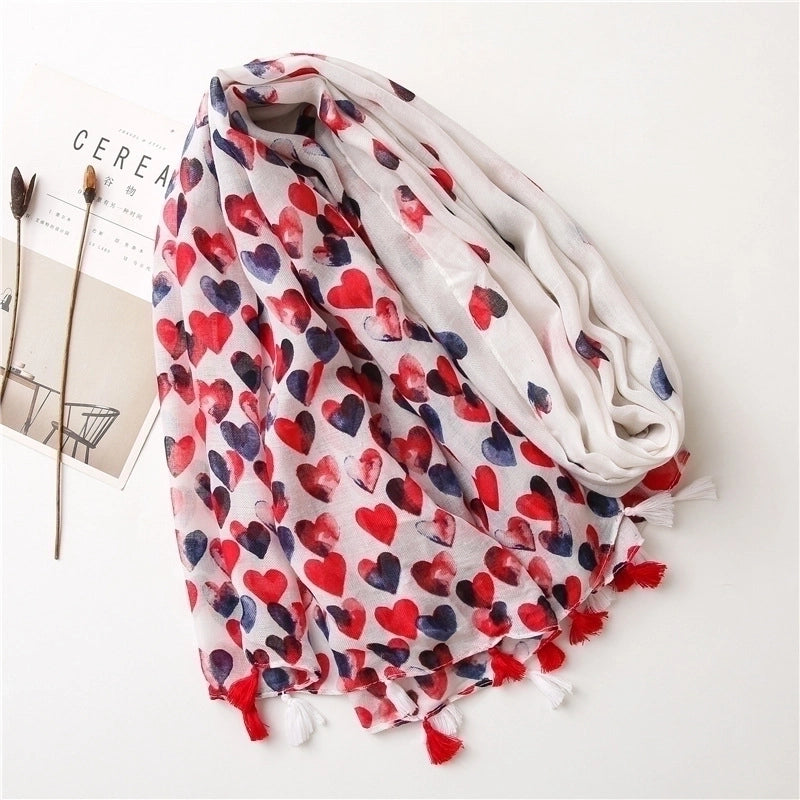 New Sweet Red Love Cotton And Linen Scarf