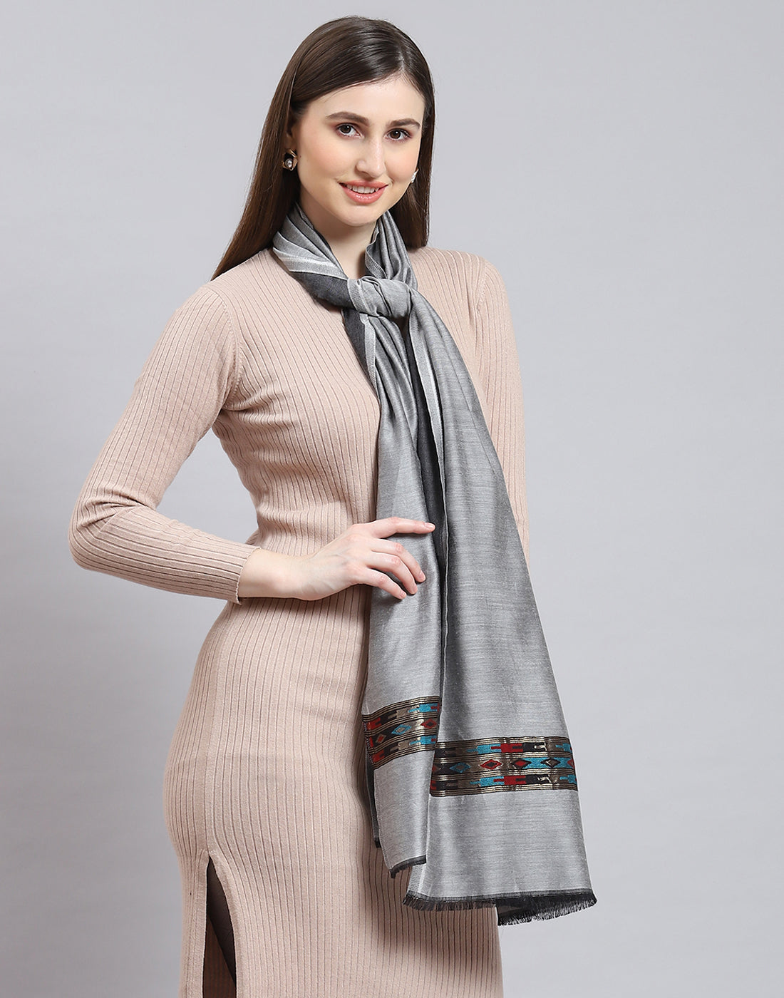 Women Grey Solid Stole