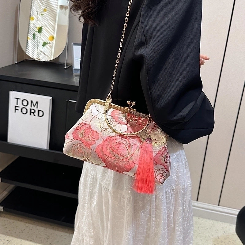 Women's Medium Pu Leather Flower Vintage Style Ethnic Style Tassel Square Buckle Crossbody Bag