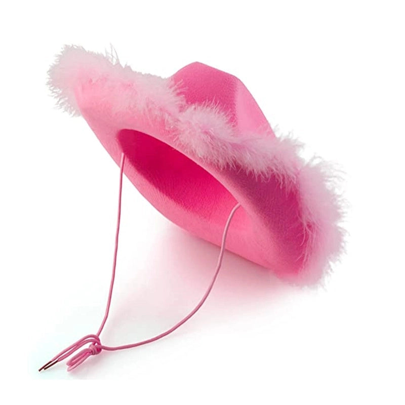 Spot Pink Fur Denim Hat Velvet Decorative Hat Pink Cowboy Hat Western Denim Felt Styling Hat