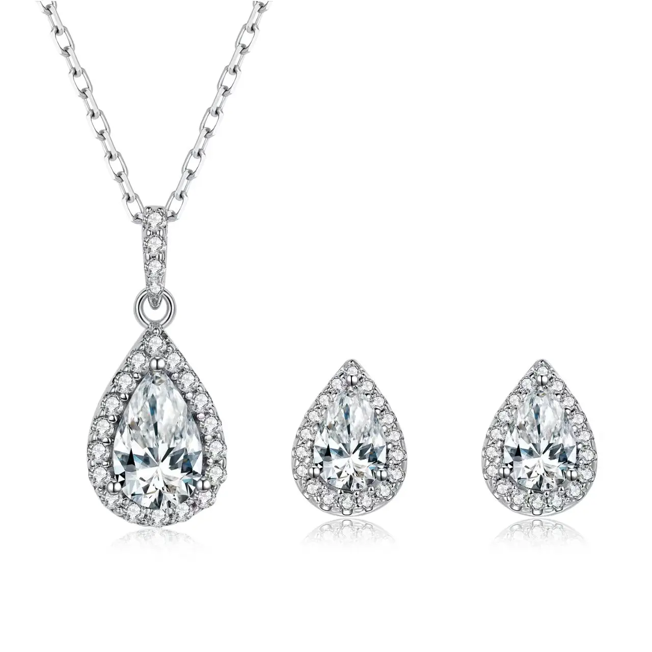 Women Fine Jewelry Sets Pear Moissanite 1Ct Necklace 0.5ct Stud Earrings 925 Sterling Silver Jewelry Set For Women Wedding Gift