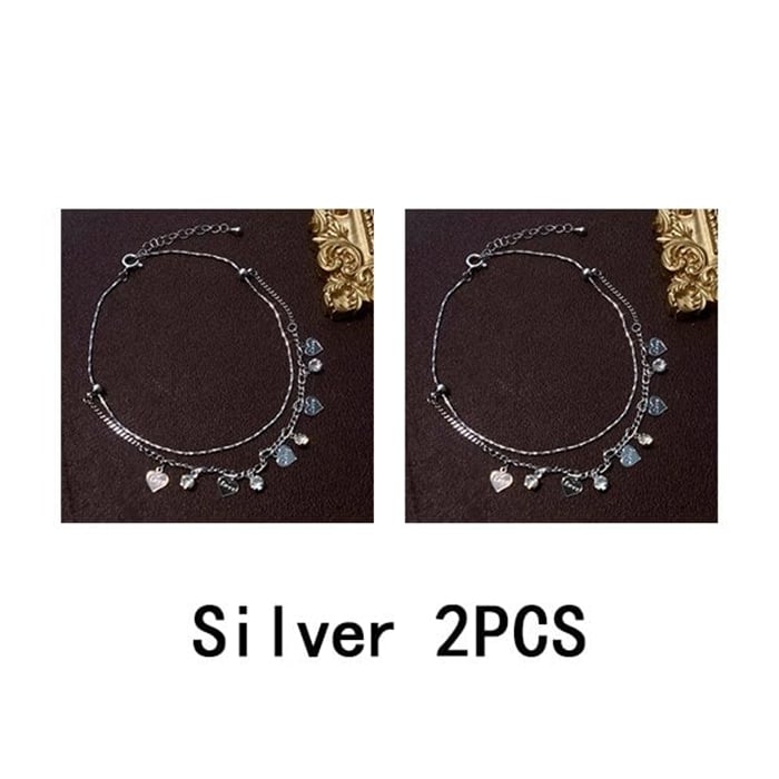 🌹Double Layer Rhinestones Heart Anklet