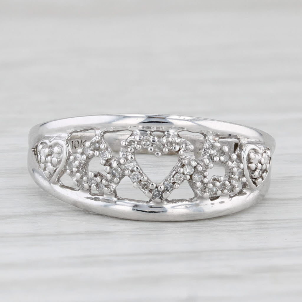 Diamond Hearts Ring 10k White Gold Size 7.5