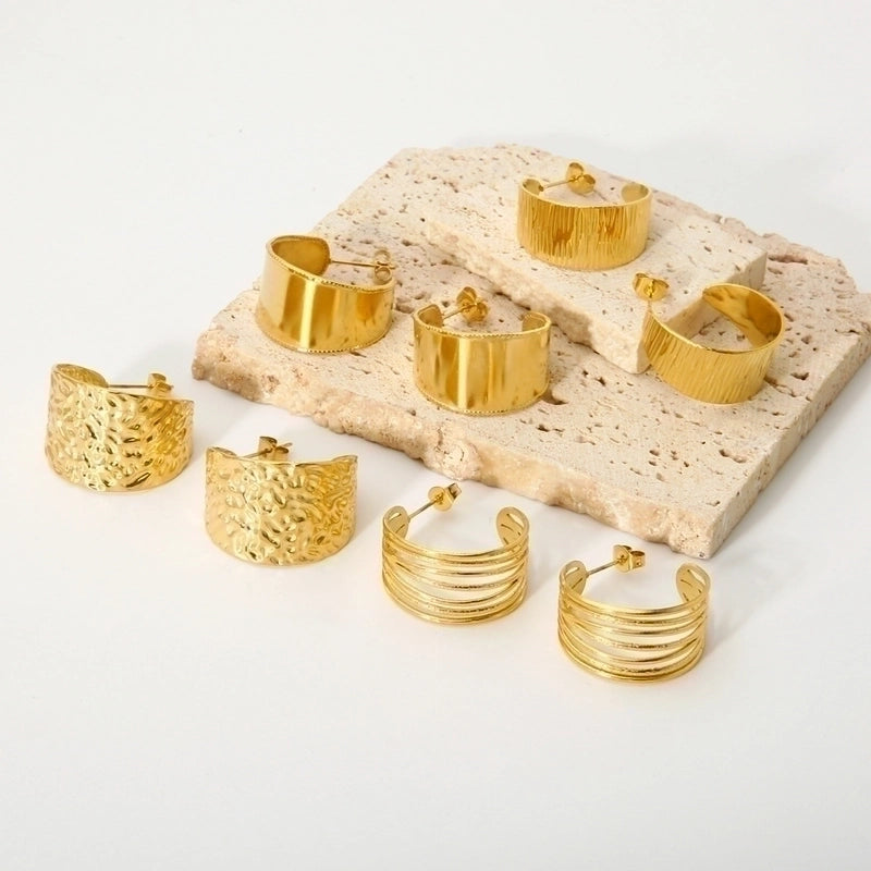 1 Pair Modern Style C Shape Plating 304 Stainless Steel 18K Gold Plated Ear Studs