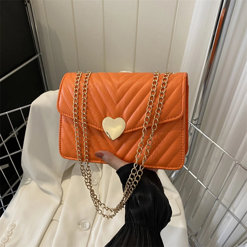 Women's Pu Leather Heart Shape Solid Color Streetwear Square Flip Cover Shoulder Bag Crossbody Bag