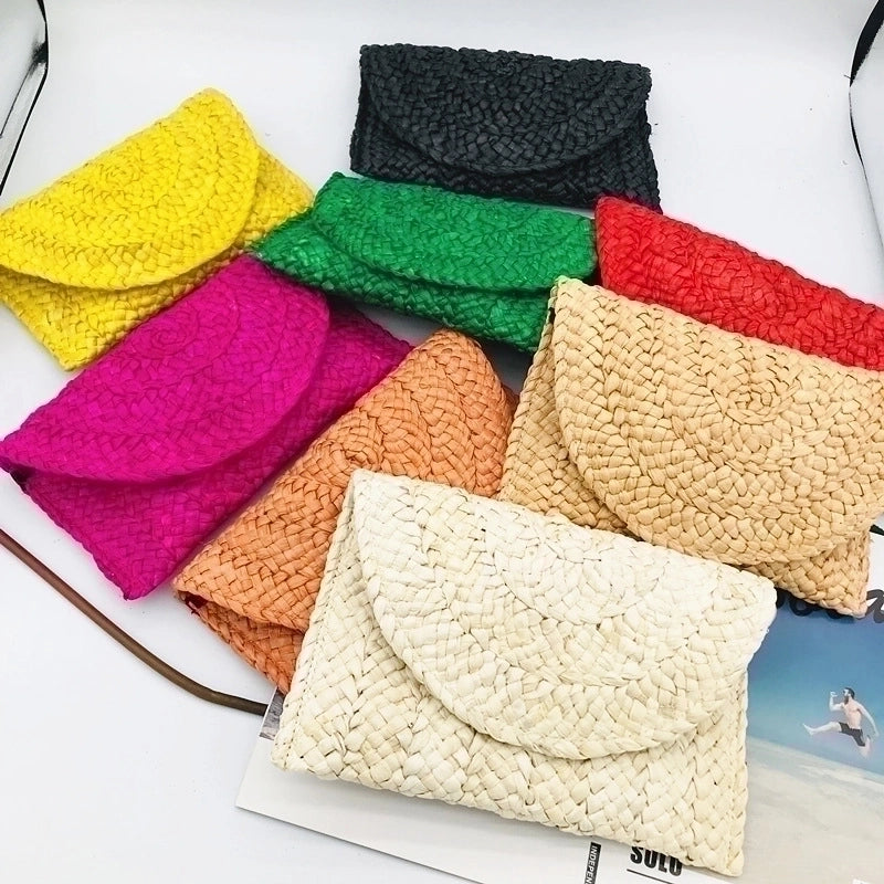 Yellow Rose Red Red Straw Solid Color Square Evening Bags