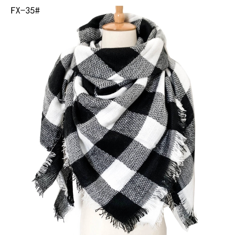Autumn And Winter New Scarf Cashmere Acrylic Black Beige Plaid Square Scarf Women's Shawl