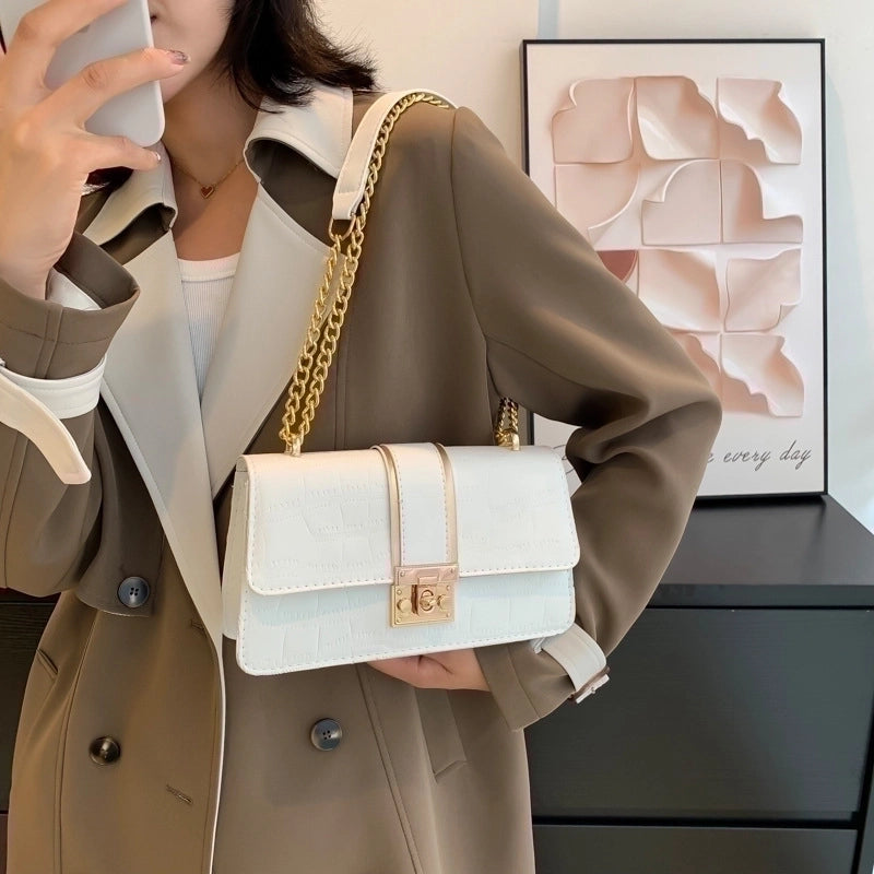 Women's Pu Leather Solid Color Vintage Style Square Magnetic Buckle Shoulder Bag Square Bag Chain Bag