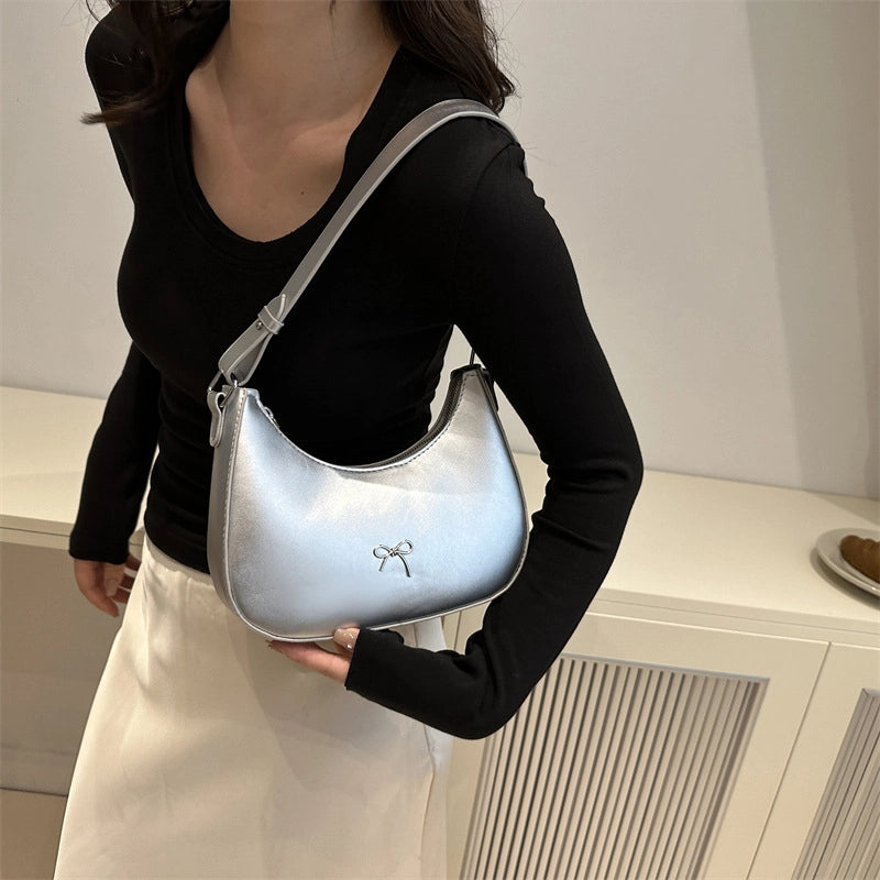 Women's Large Pu Leather Solid Color Bow Knot Streetwear Square Zipper Shoulder Bag