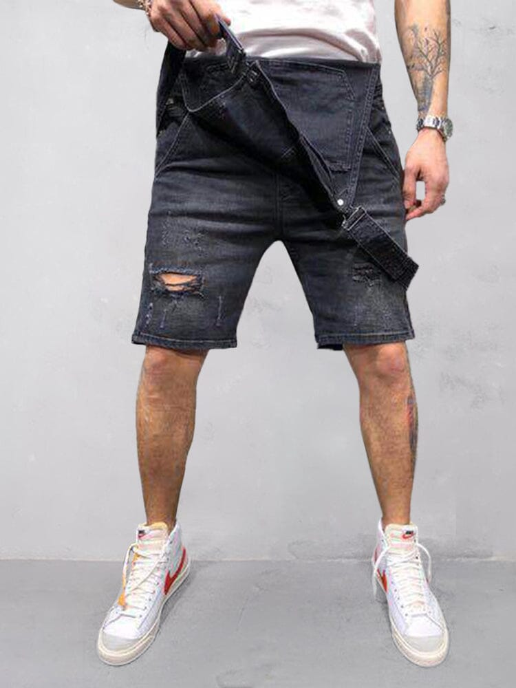 Torn Denim Overalls Shorts