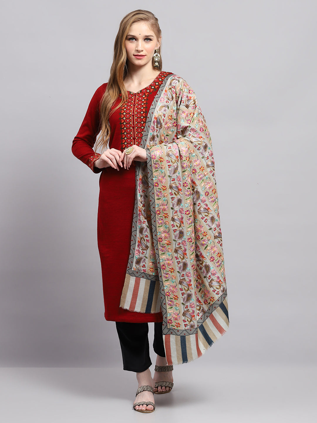 Women Multicolor Embroidered Shawl