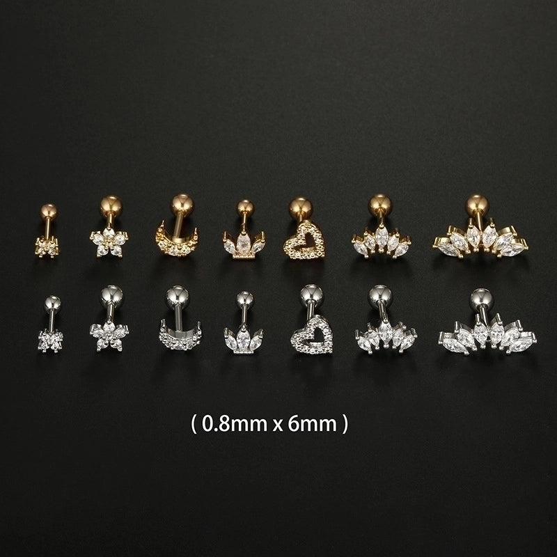 1 Piece Minimalist Moon Heart Shape Flower Plating Inlay 316L Stainless Steel  Zircon Stainless Steel Earrings