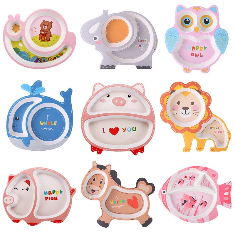 Creative Cute Cartoon Bamboo Fiber Children Dishes Household Kindergarten Children's Plate Baby Grid Plate