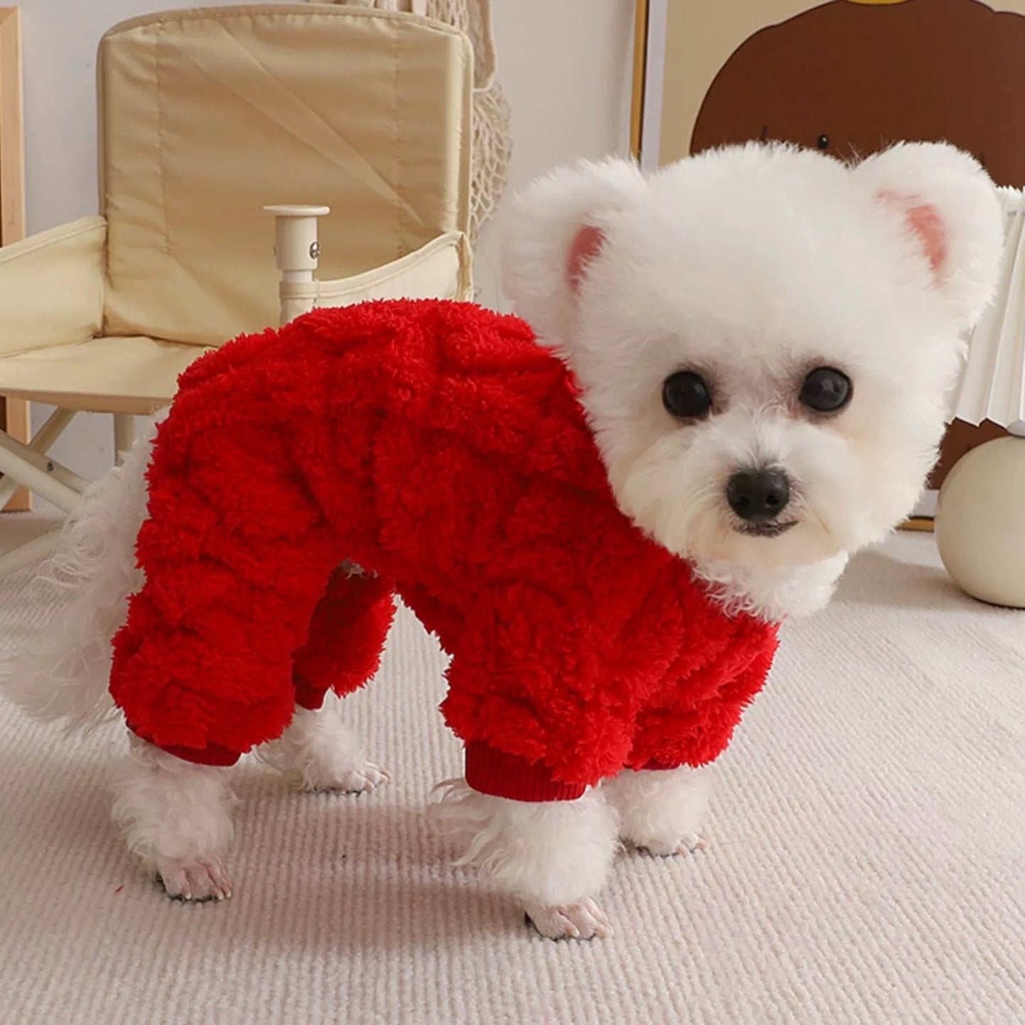 Solid Color Four Legs Fleece Dog Jumpsuits