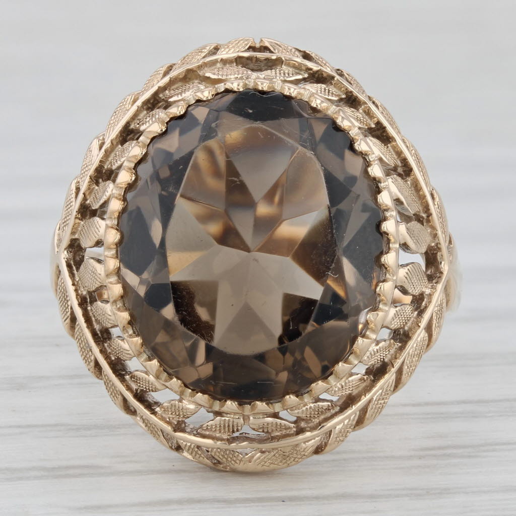 8ct Smoky Quartz Ring 10k Yellow Gold Oval Solitaire Size 6.75