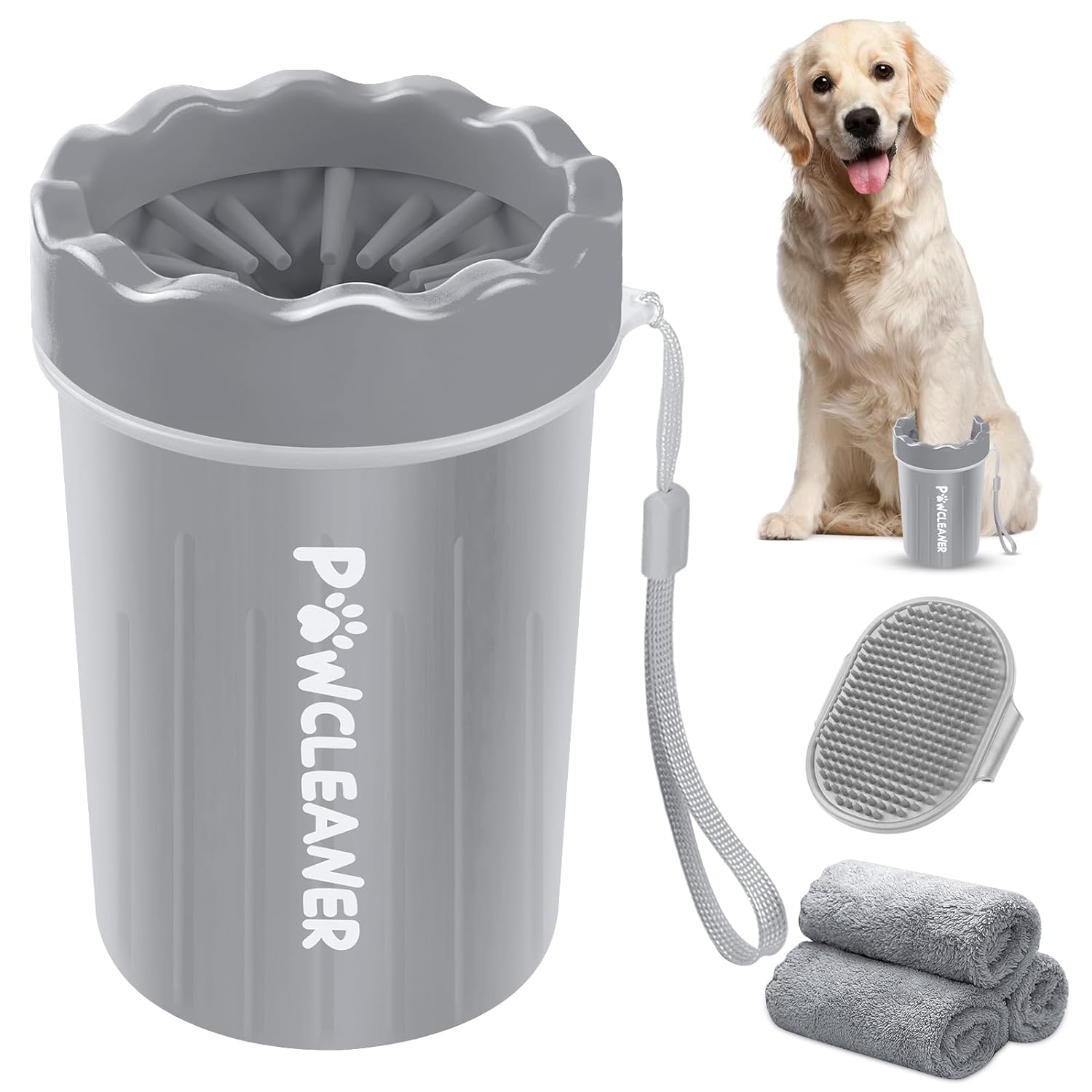 Dog Paw Cleaner, Portable Dog Paw Cleaner Silicone Pet Cleaning Brush with 3 Absorbent Towels, Foot Cleaner for Small Breed Dogs