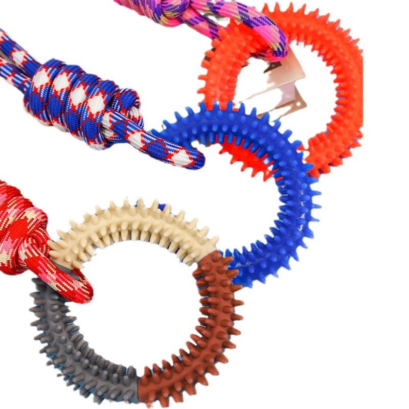 Popular Dog Molar Bite-resistant Cotton Rope Toy Pet Colorful Woven Knot Toy Puppy Self-Hi Toy