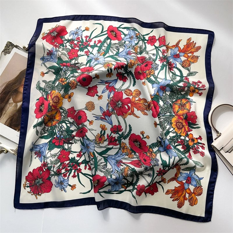 Unisex Casual Minimalist Stripe Flower Polyester Satin Printing Silk Scarf