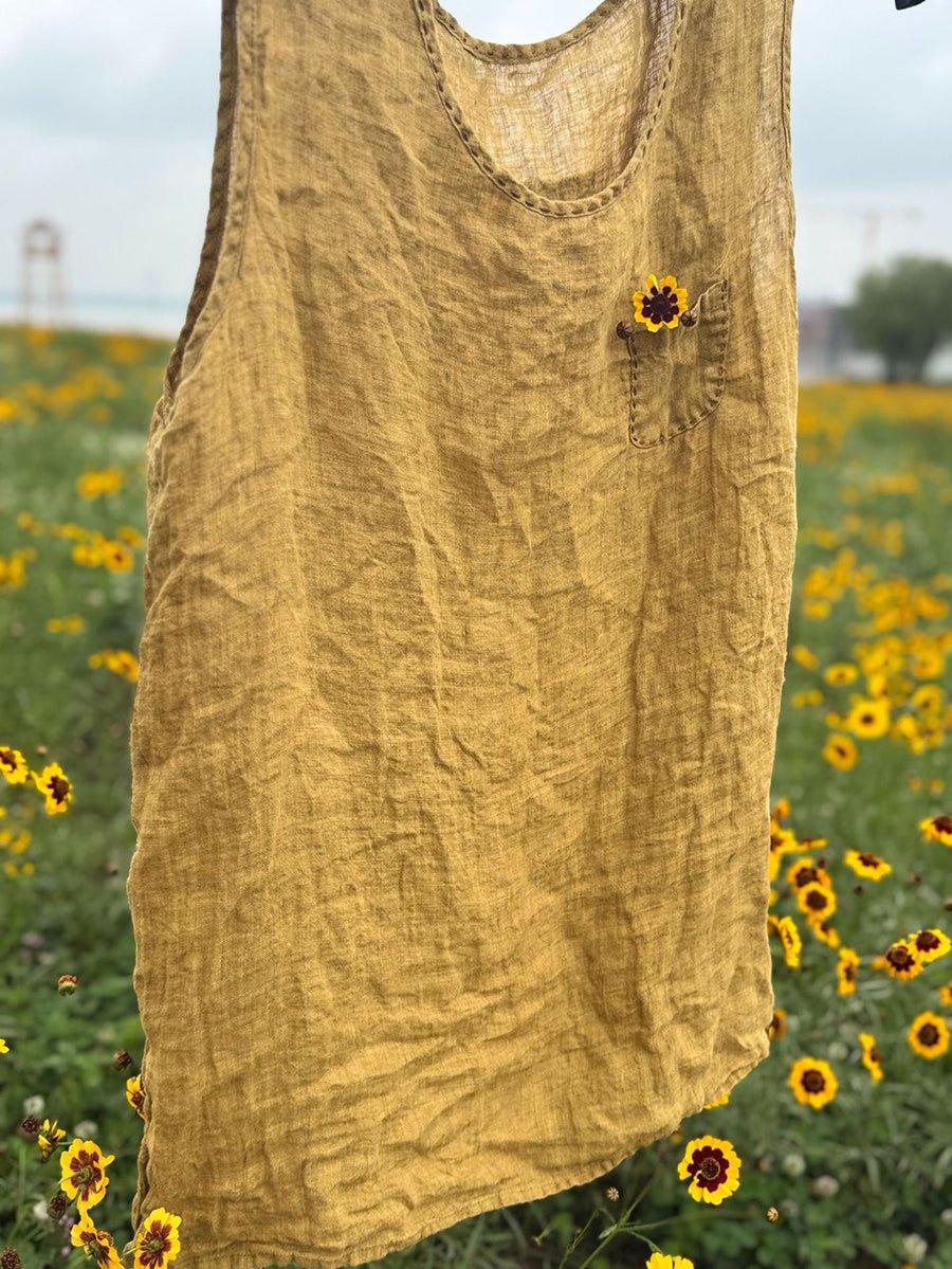 Women Summer Vintage Stitching Linen O-Neck Vest
