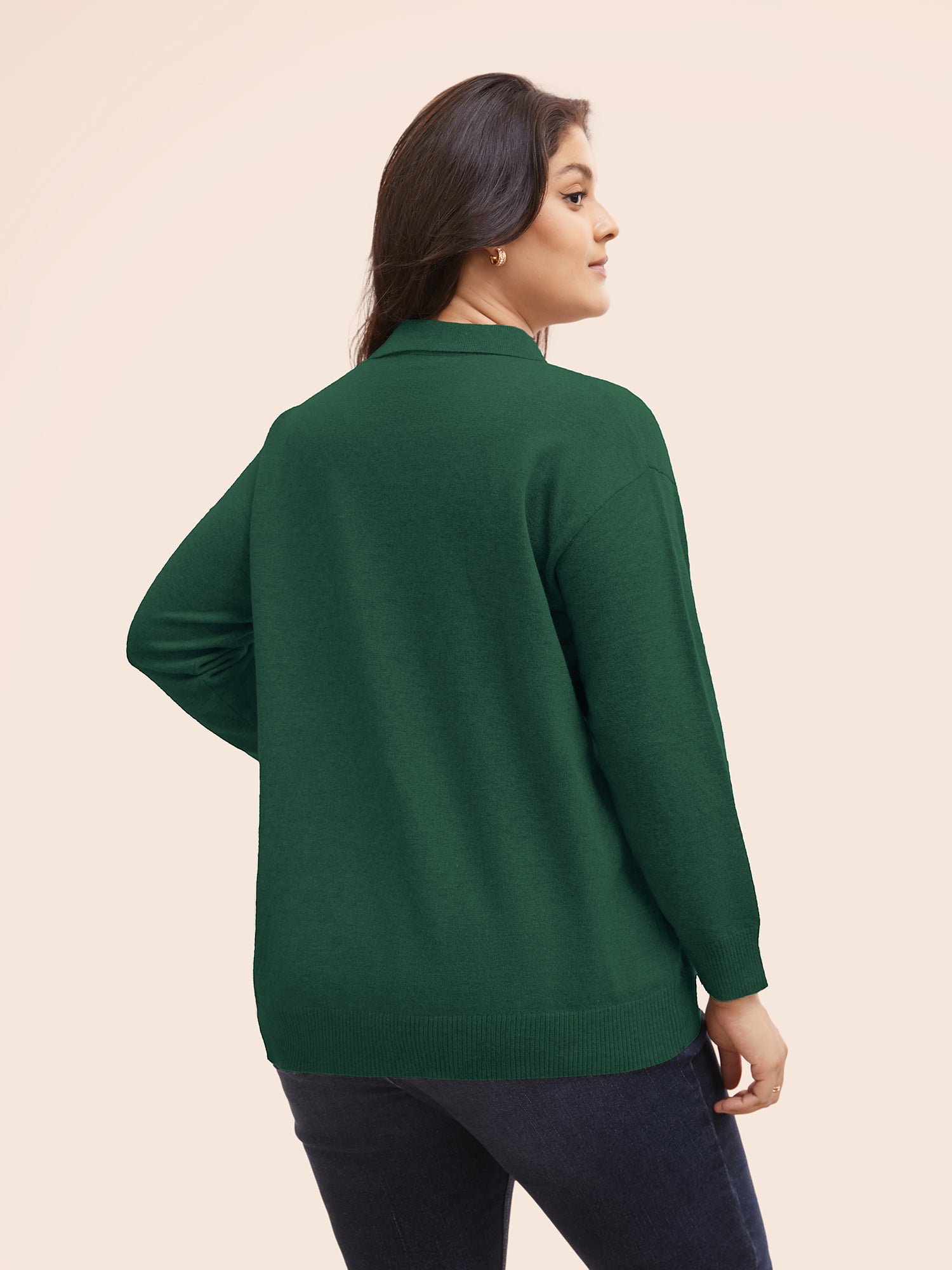 Polo Neck Drop Shoulder Sleeve Soft Pullover