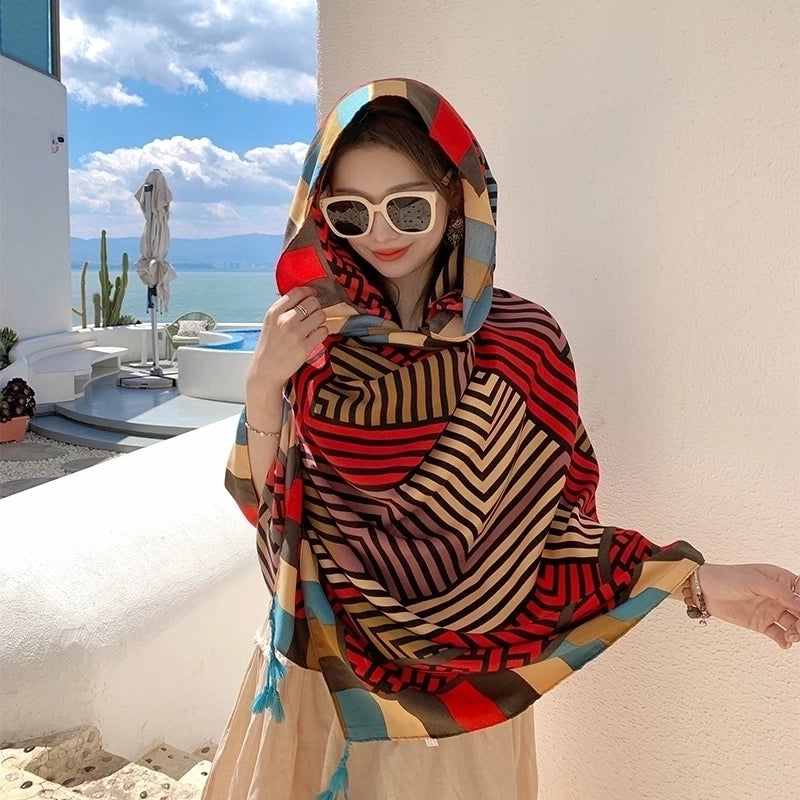 Women's Ethnic Style Flower Thick Twill Cotton Printing Shawl