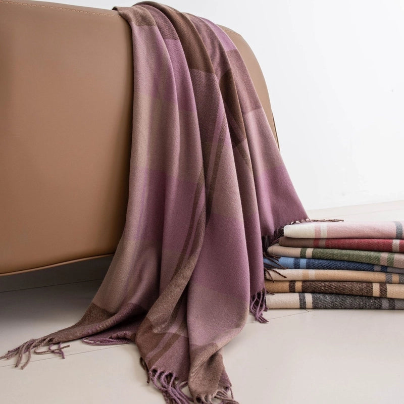 Women's Elegant Minimalist Plaid Imitation Cashmere Tassel Scarf