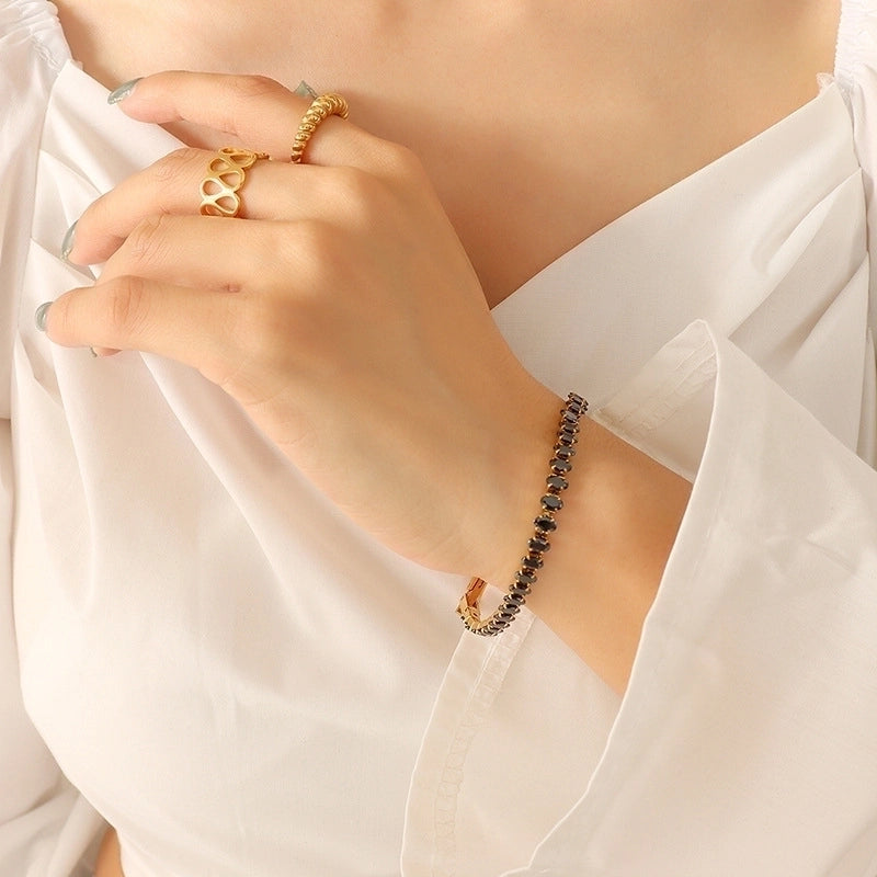 Fashion 304 Stainless Steel Zircon 18K Gold Plated Plating
