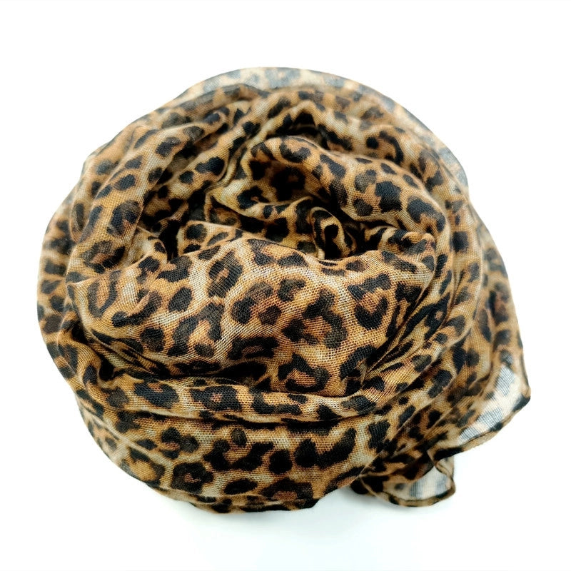 Polyester Bali Yarn Women's Scarf Leopard Print Screen Printing Woven Shawl Deqing Yazhi Export