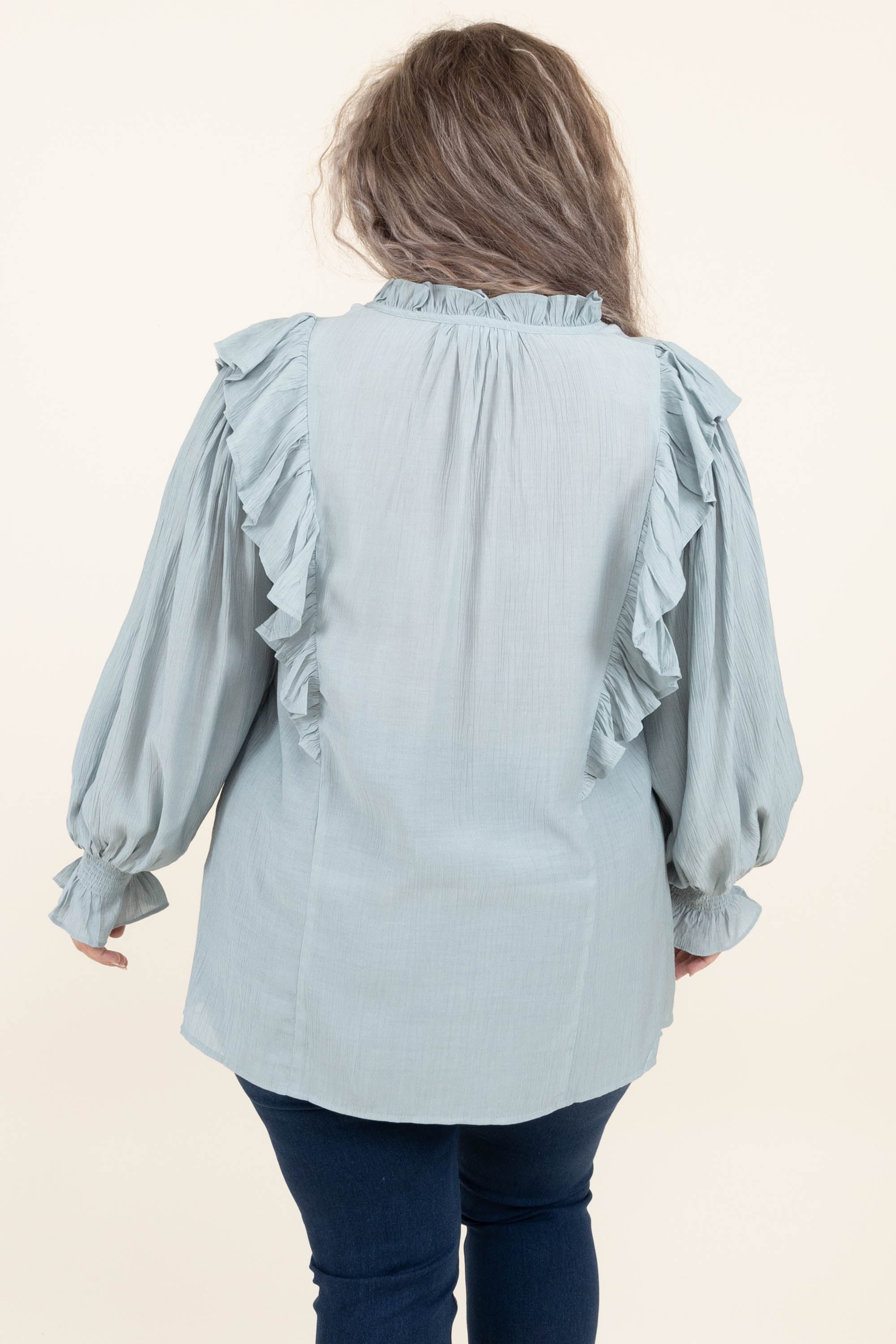 To The Moon For You Blouse. Dusty Blue