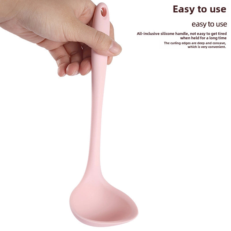 Silicone Soup Spoon Food Grade Long Handle Household Large Soup Spoon High Temperature Resistant Mini Porridge Spoon Frying Spoon Non-stick Cooking Pan Spoon