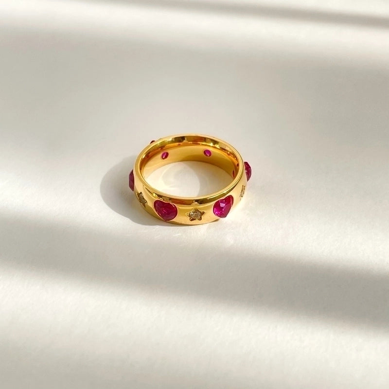 Minimalist Heart Shape Titanium Steel Inlay Zircon Rings