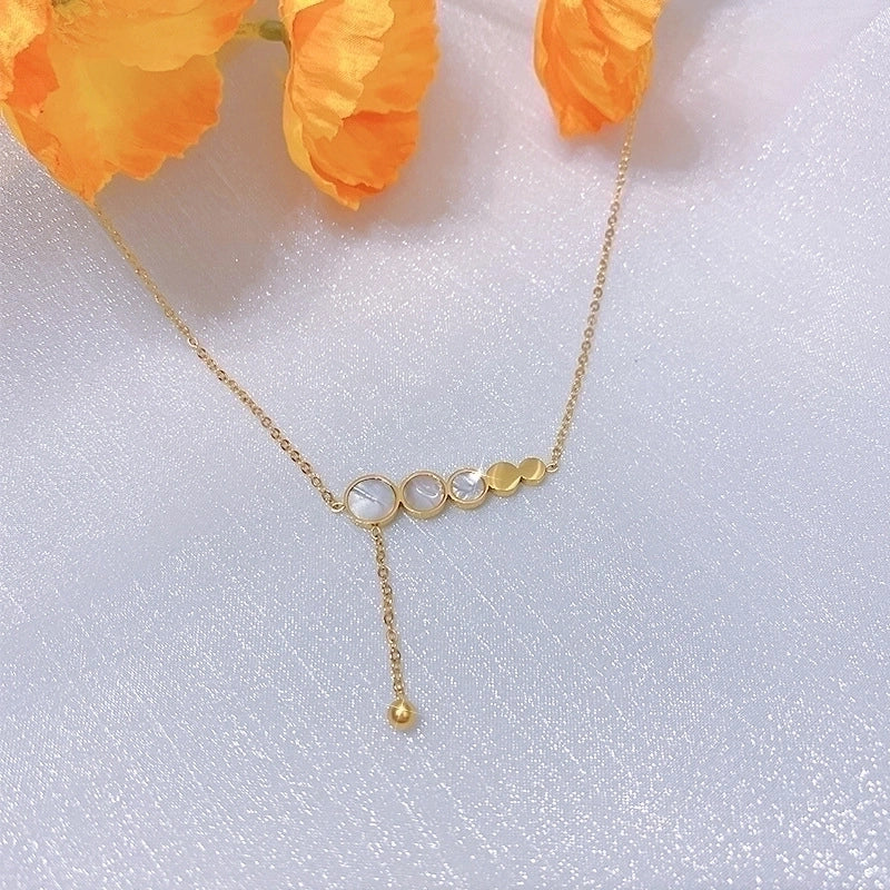 Titanium Steel Lady Inlay Heart Shape Flower Artificial Gemstones Pendant Necklace
