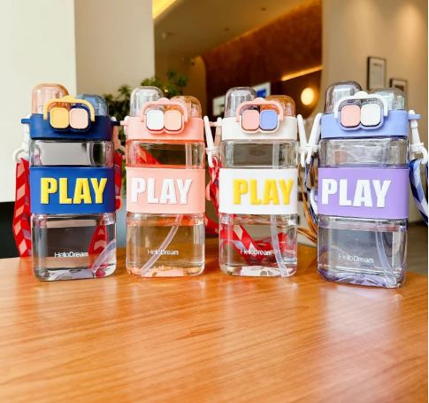 580ML Double Drinking Bottle Plastic Straw Cup Children Portable Carrying Water Bottle BPA Free