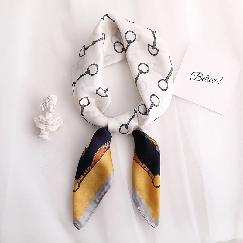 Silk Scarf Women's Small Square Scarf Hair Band Matching Shirt Suit Spring And Autumn Thin Vintage French Style Tube Top Tie Bag Internet Popular