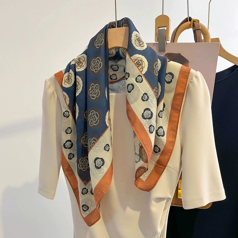 Women's Elegant Flower Polyester Silk Scarf