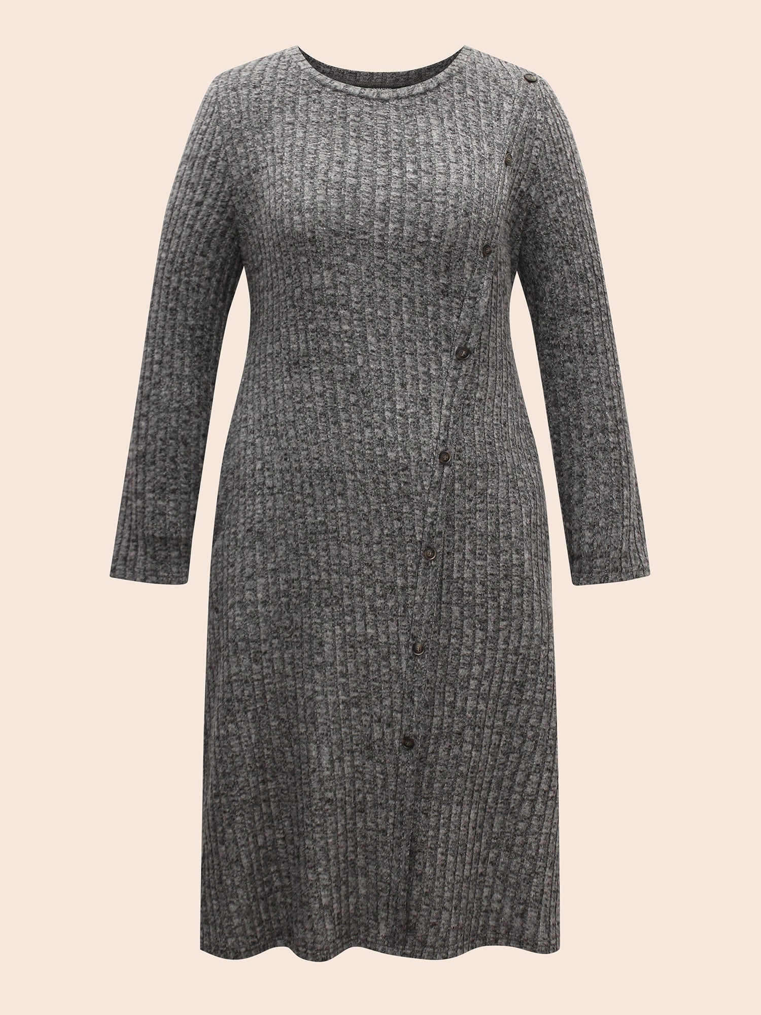 Crew Neck Button Detail Slim Fit Dress