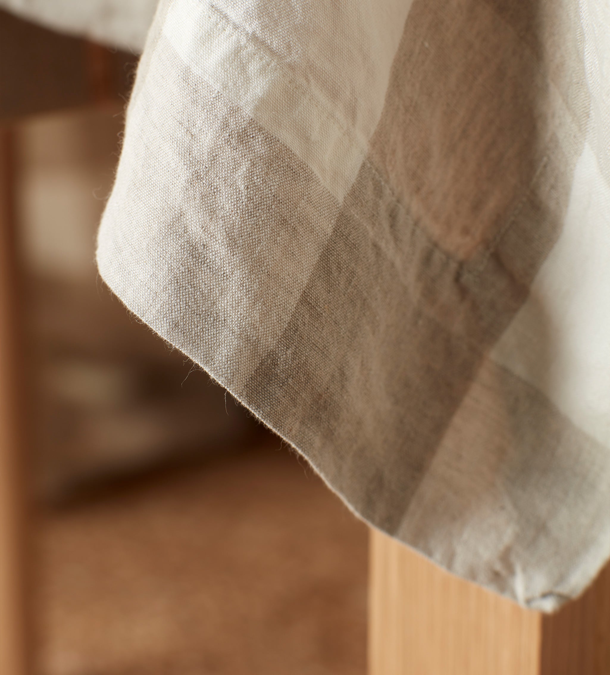 Natural Gracie Gingham 100% Linen Tablecloth