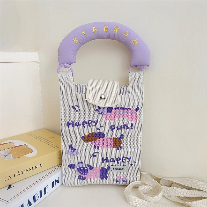 Women's Small Polyester Letter Cat Bow Knot Elegant Bucket Buckle Crossbody Bag