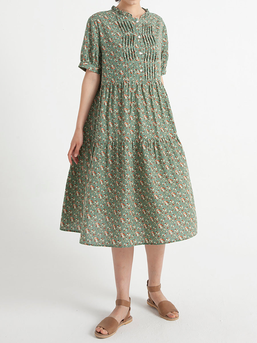 Plus Size Vintage Floral Women Summer Short Sleeve Dress