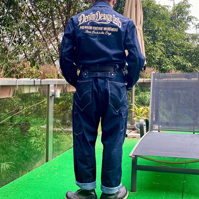 13OZ Indigo SINCE BACK IN THE DAYS Embroidered Denim 10-Pocket Jumpsuit