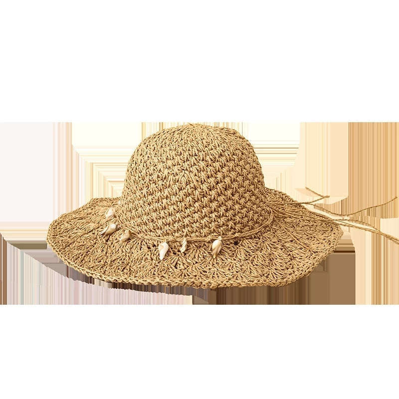 Summer New Style Wide Brim Sun Shade Shell Handmade Straw Hat