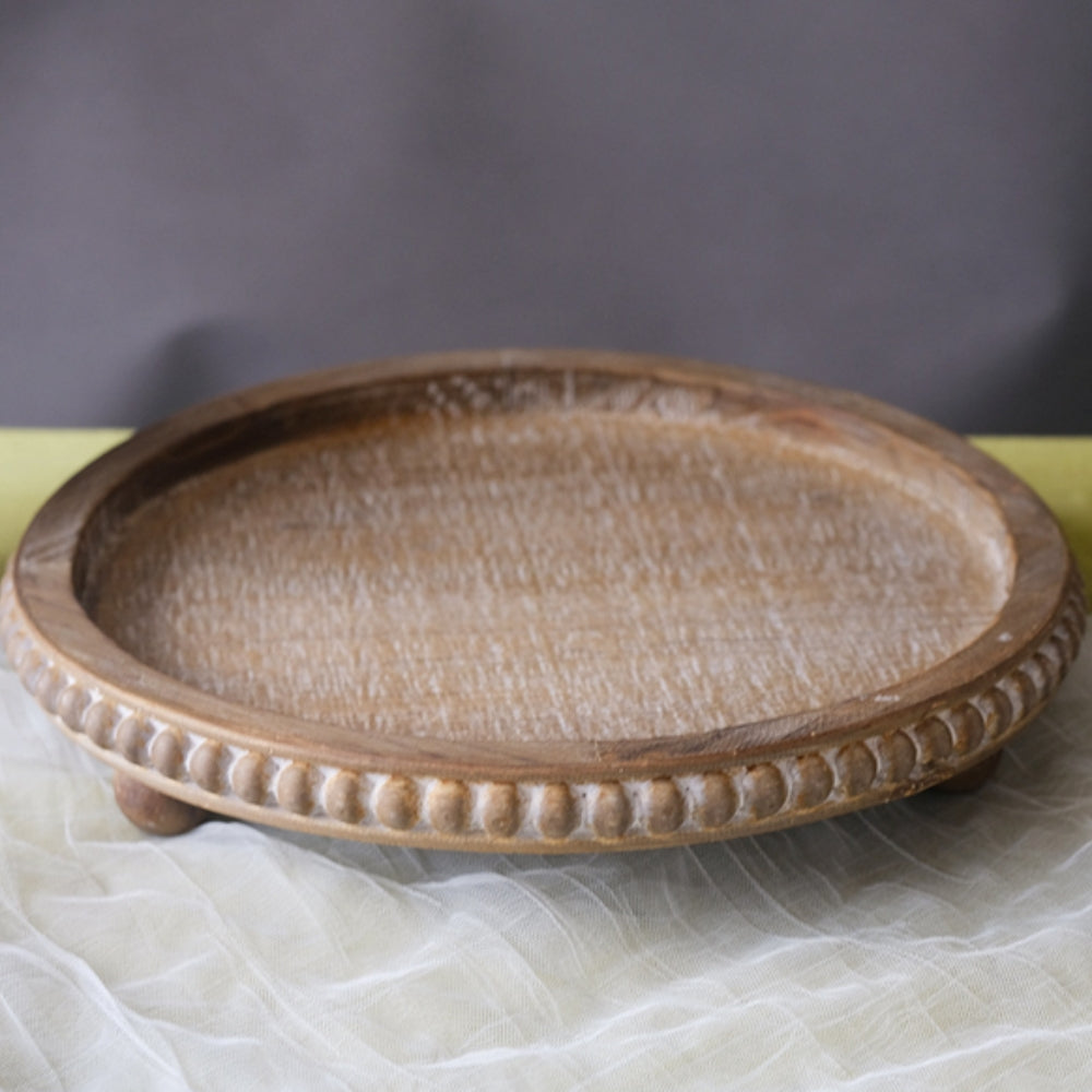 Versatile Round Wooden Beaded Edges Serving Tray